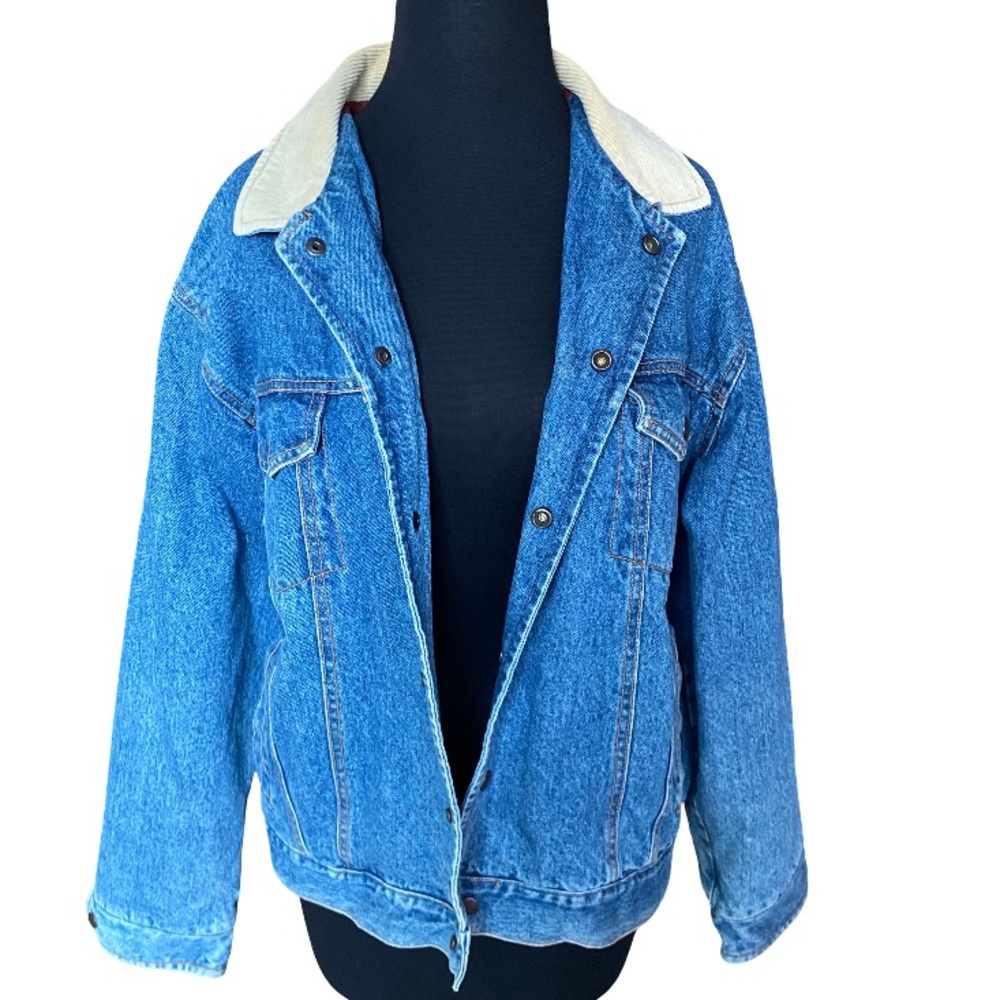 Vintage Saugatuck Dry Goods blue denim collared 100% cotton chore jacket large